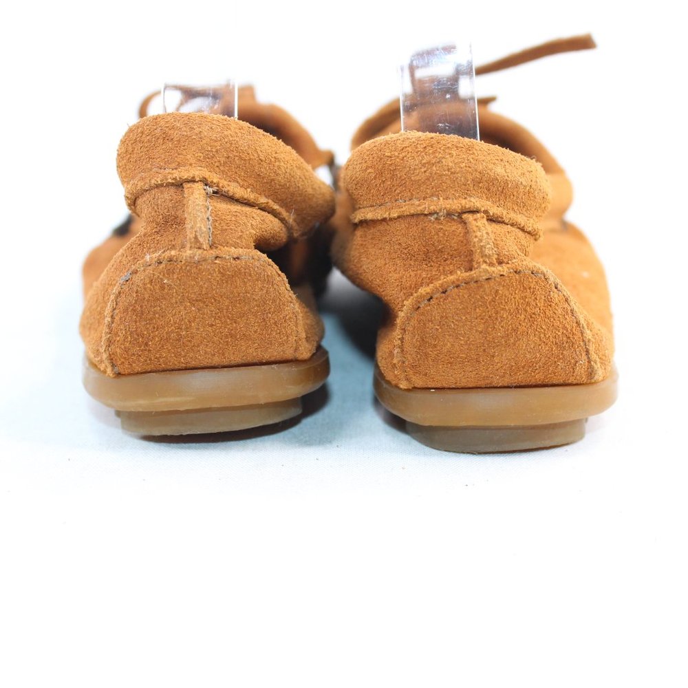 Minnetonka Model: 402  Brown Suede Fringe Non Skid Sole Moccasin Flat #124 - Picture 6 of 9